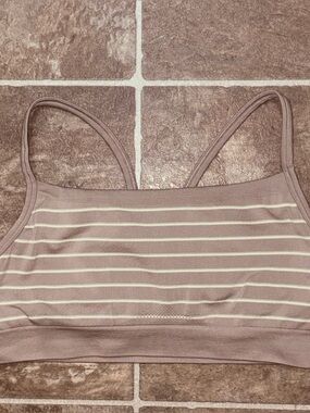 Patagonia Mauve Striped Sports Bralette with Cream Stripes - Size M NWOT
